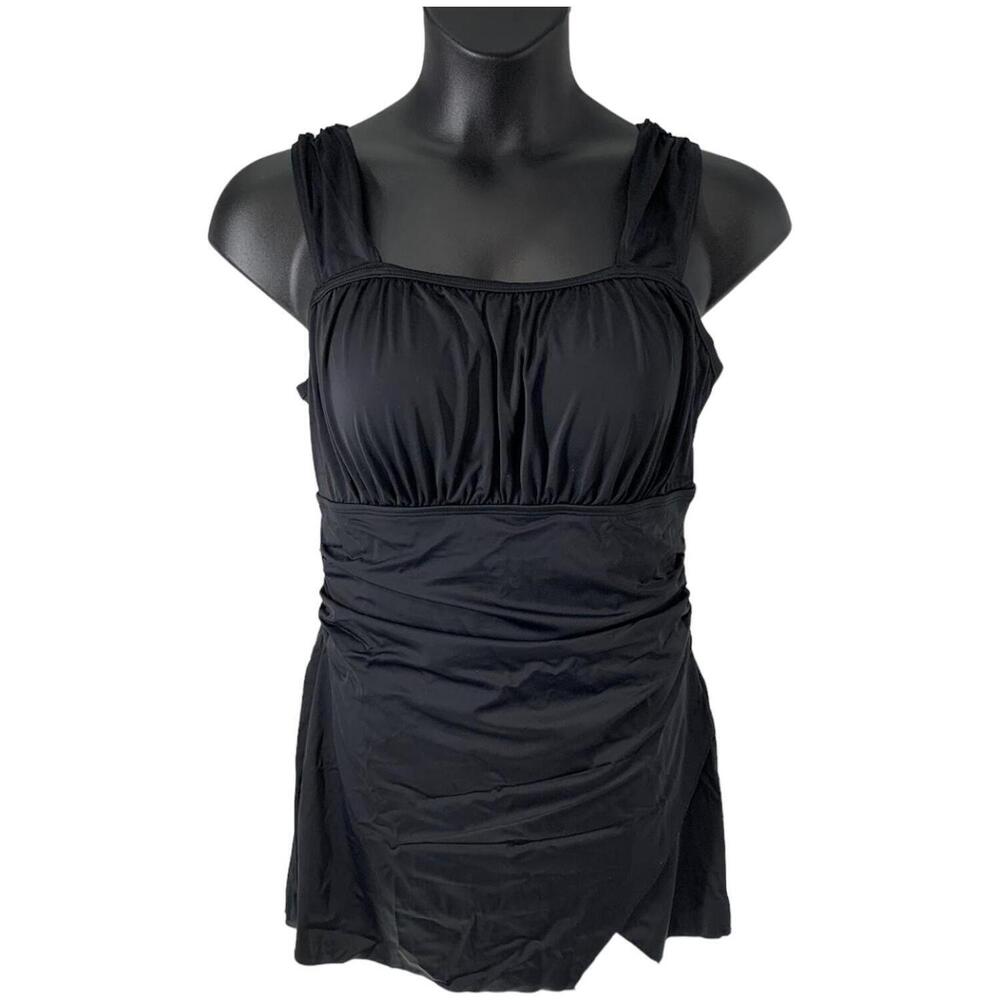 Ambernoon II by Dr. Erum Ilyas UPF50 Strap Swim Dress Black - Plus